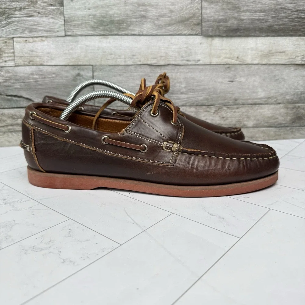 Allen Edmonds Force 10 Boat Shoes Men's Size 9.5 D Loafer Brown Mahogany Leather